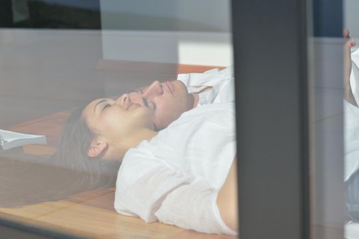 romantic happy young couple relax at home