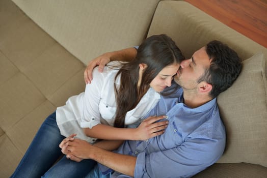 romantic happy young couple relax at home