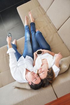 romantic happy young couple relax at home