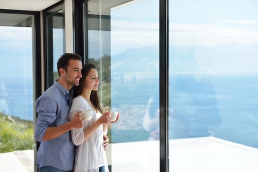 romantic happy young couple relax at modern home indoors