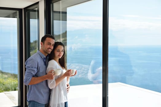 romantic happy young couple relax at modern home indoors