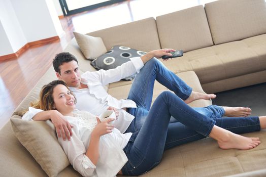 romantic happy young couple relax at home