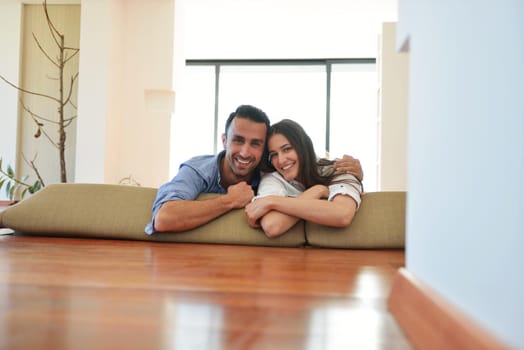 romantic happy young couple relax at modern home indoors