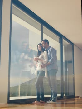 romantic happy young couple relax at modern home indoors