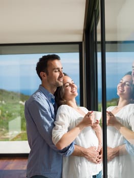 romantic happy young couple relax at modern home indoors