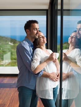 romantic happy young couple relax at modern home indoors