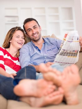 romantic happy young couple relax at modern home indoors