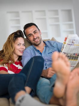 romantic happy young couple relax at modern home indoors