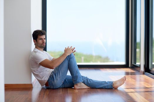 romantic happy young couple relax at modern home staircase indoors