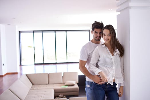romantic happy young couple relax at modern bright  home  indoors