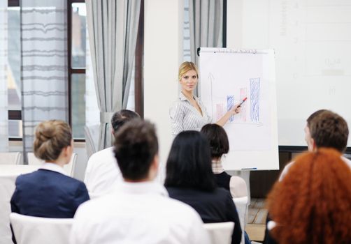 business people group at meeting seminar presentation in brigt conference room