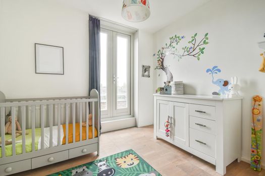 Interior of child's room with white walls