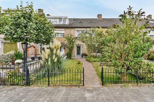 Landscape of houses with fences and many greenery
