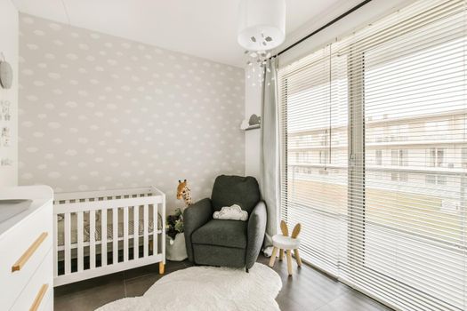 Stunning baby room with white baby crib