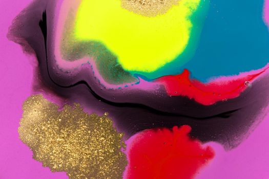 Abstract fluorescent ink liquid mix with gold dust