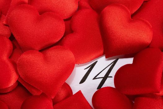 14 february calendar date in red hearts Valentine day celebration