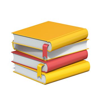 Yellow books and one red 3D rendering illustration isolated on white background