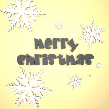 Render of the words Merry Christmas on a plain background with snowflakes