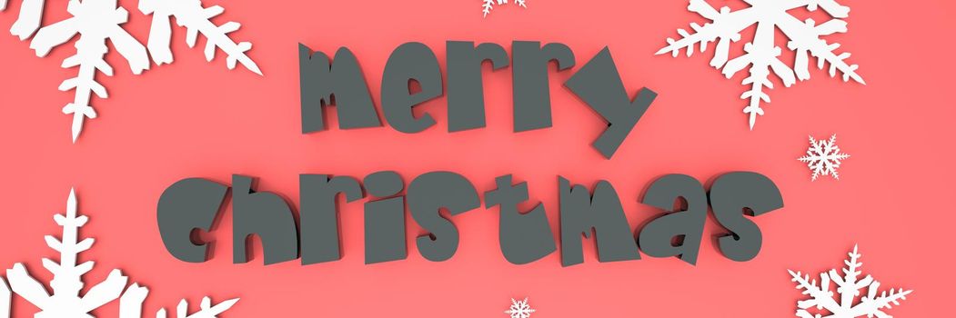 Render of the words Merry Christmas on a plain background with snowflakes