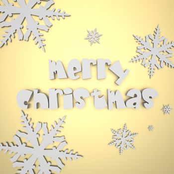 Render of the words Merry Christmas on a plain background with snowflakes