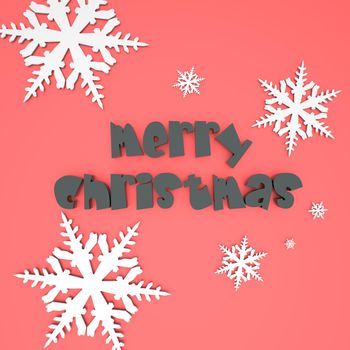 Render of the words Merry Christmas on a plain background with snowflakes