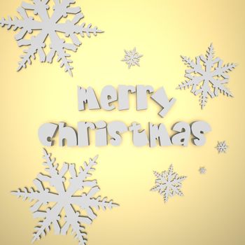 Render of the words Merry Christmas on a plain background with snowflakes