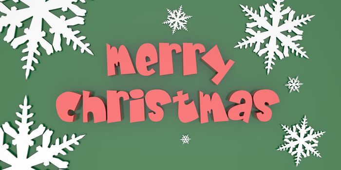 Render of the words Merry Christmas on a plain background with snowflakes