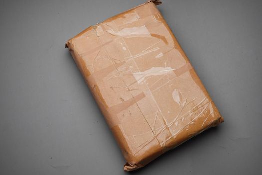 yellow paper bubble envelope on table ,