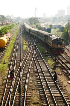 dhaka bangladesh 23 november 2021. train platform at sunset in khilgao area .