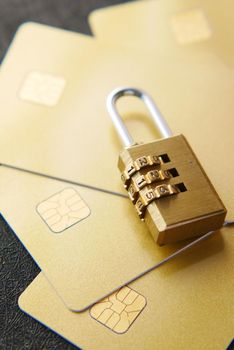 padlock on credit card, Internet data privacy information security concept.