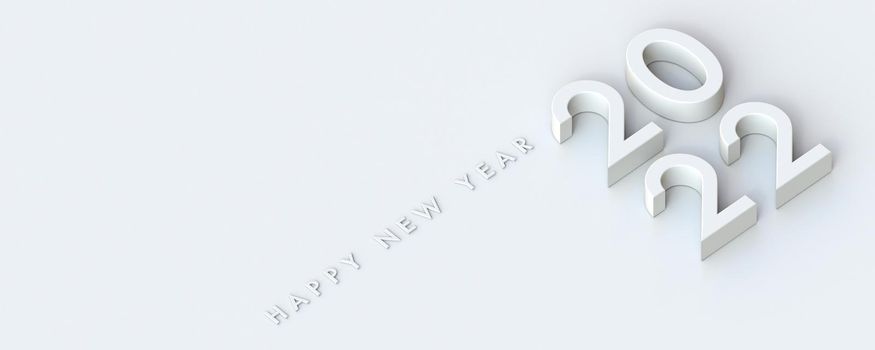 2022 New Year greeting card White on white 3D rendering 3D illustration