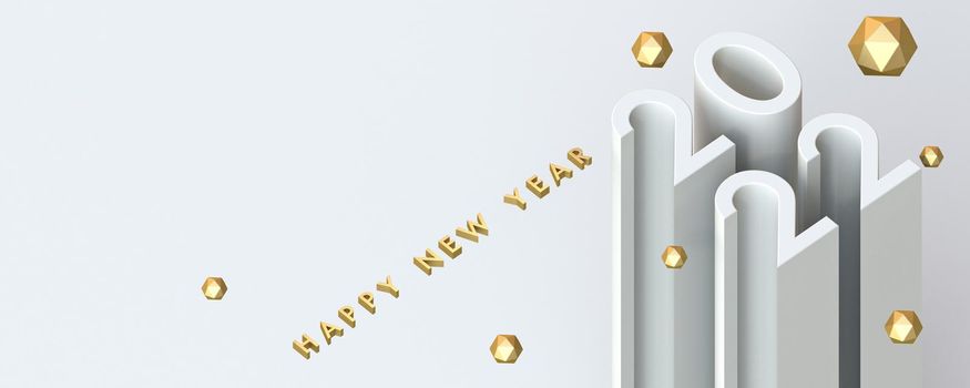 2022 New Year greeting card isometric with golden balls 3D rendering 3D illustration