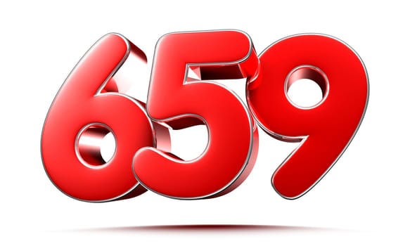 Rounded red numbers 659 on white background 3D illustration with clipping path