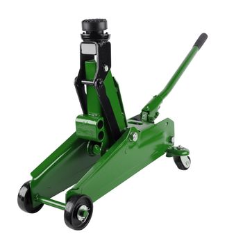 green hydraulic car jack isolated on white background, 2 ton capacity