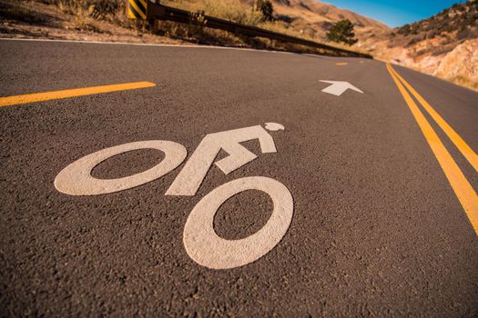 Mountain Bike Lane or Bikeways in the State of Colorado. Bicyclist Sign on a Pavement.