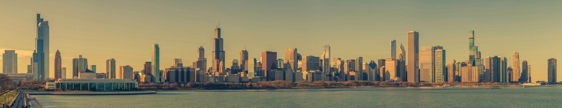 Ultra Wide Panoramic Skyline of Chicago Downtown Illinois, United States of America. 