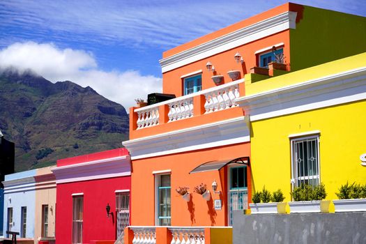 Bo-Kaap district, Cape Town, South Africa - 14 December 2021 : Distinctive bright houses in the bo-kaap district of Cape Town, South Africa