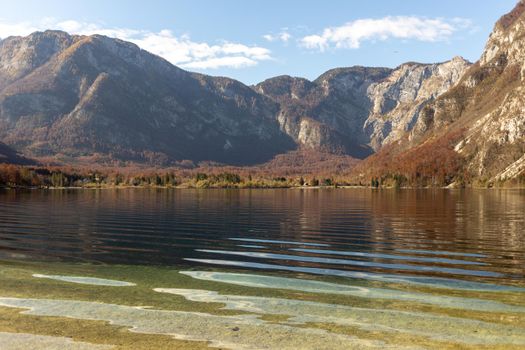 Bohinj beautiful Alpine lake view autumn in mountains. High quality photo