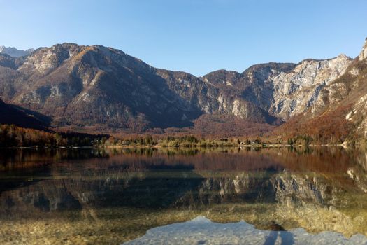 Bohinj beautiful Alpine lake view autumn in mountains. High quality photo