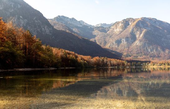 Bohinj beautiful Alpine lake view autumn in mountains. High quality photo