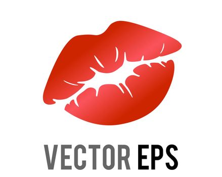 The isolated vector gradient red kiss mark icon with bright lipstick