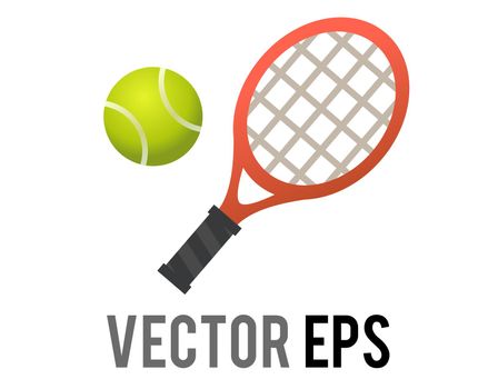 The isolated vector red tennis racket, racquet and green ball sport equipment icon