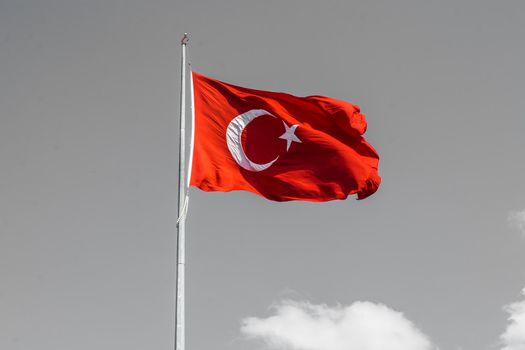 Turkish national flag hang on a pole in open air