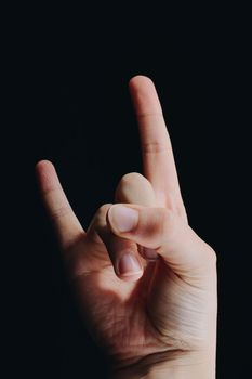 Rock sign Gesture  hands with index and little finger up in form of horns.