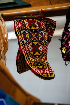 Turkish style traditional hand knitten socks in the view