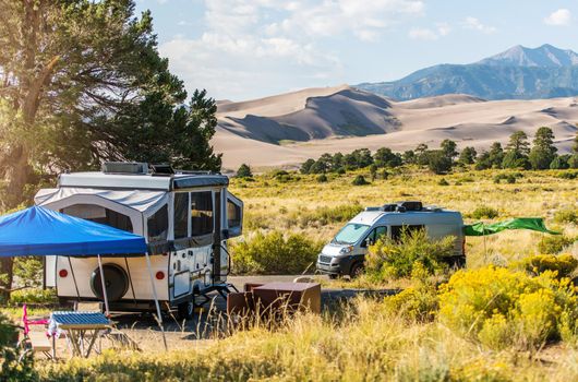 American National Parks Travel. RV Camping in Colorado Great Sand Dunes, United States of America. 
