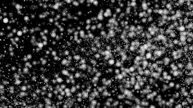 White Snow Falling on Isolated Black Background. 3D illustration