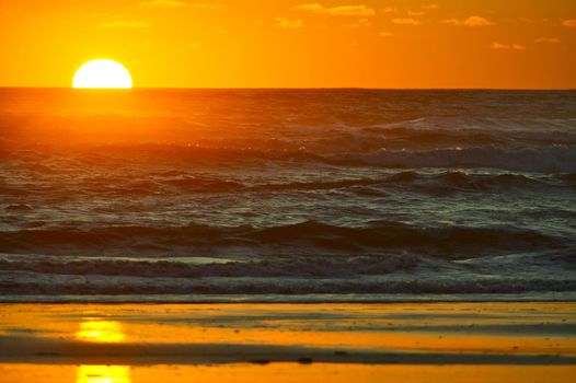Wavy Ocean Sunset Horizon. Pacific Sunset Theme. Nature Photography Collection
