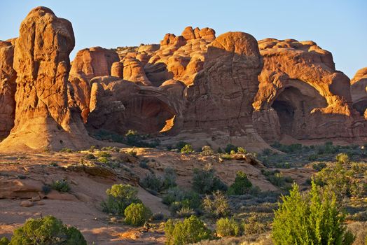 Arches National Park Utah, U.S.A. Arches Park Amazing Rocky Landscape. Eroded Red Sandstones. Travel Photo Collection