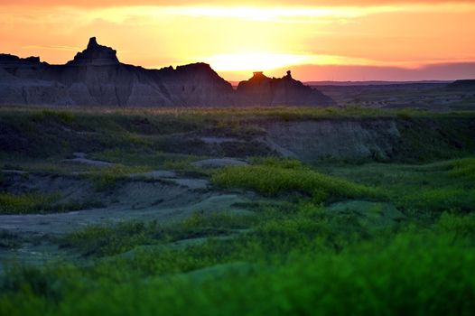 Badlands Sunset Scenery, South Dakota, USA. Nature Wonders Photo Collection